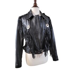 FMC Genuine Leather Fringe Biker Jacket Black West Motorcycle Men's Hard to Find